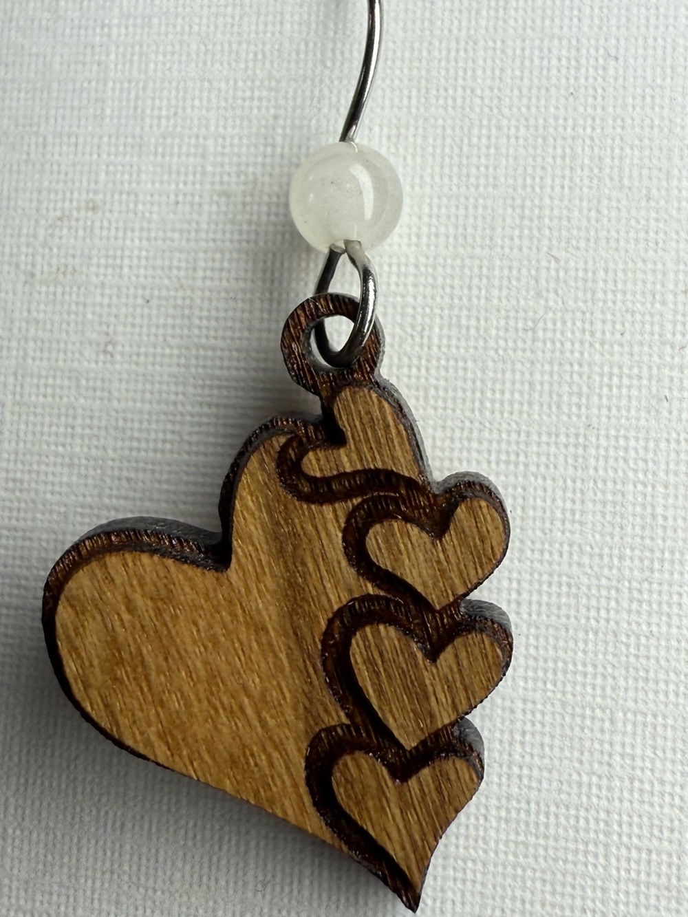 Hand Laser Wood Cut Heart Shaped Dangle Earrings - Picture 2 of 4